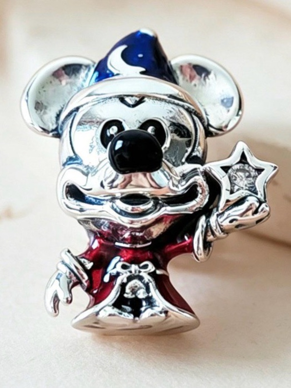 Pandora Sorcerer Mickey Mouse Disney Charm 925 Sterling Silver Enamel